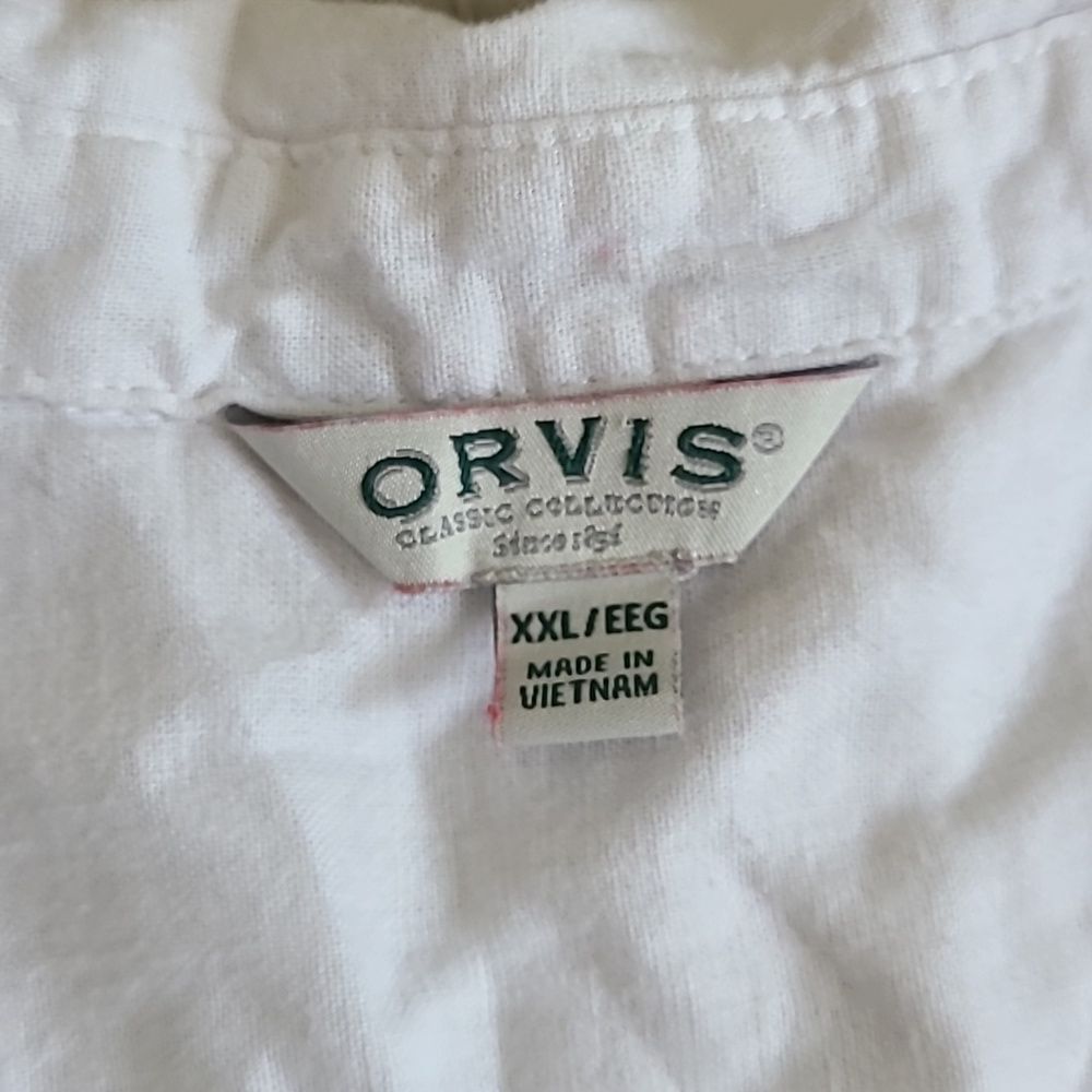 Orvis Classic White Button-Down Shirt Linen Blend XXL Beachy Costal Grandma - Picture 4 of 6